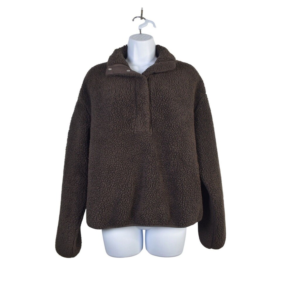 H&M Teddy Fleece Pullover Size S Brown Sherpa Snap Front Cozy Jacket - Picture 2 of 8